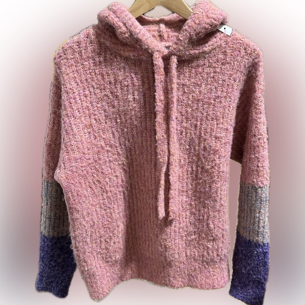 FRNCH Anthropologie Pink and Purple Wool Blend Sweater with hood Medium
